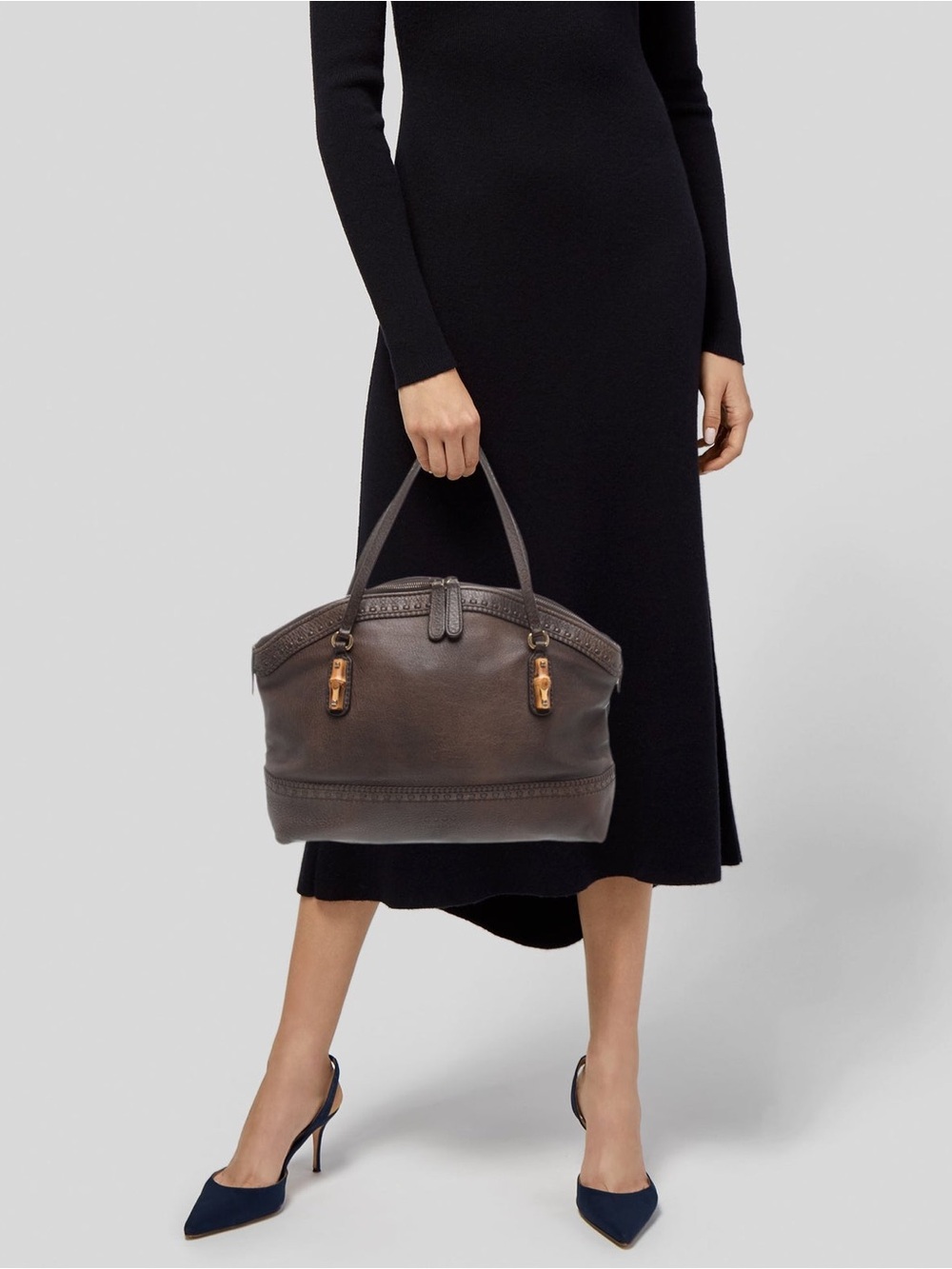 $1600 Gucci Bamboo Laidback Crafty Medium Bag in brown grained leather Authentic - Picture 4 of 10